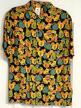 NWT Disney Mickey and Friends Halloween Pumpkins Button Down Mens Shirt Med